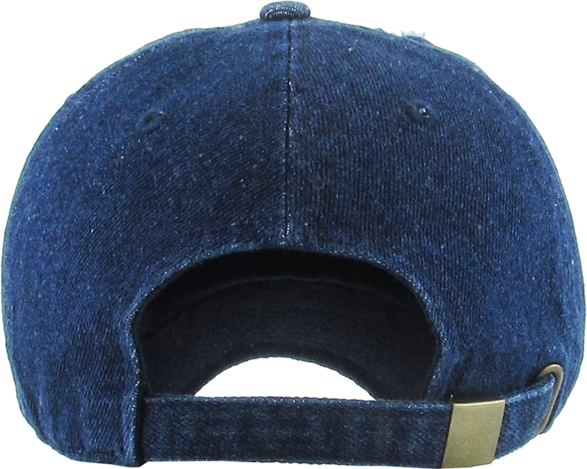 Dark Denim Distressed Vintage Baseball Cap Back View